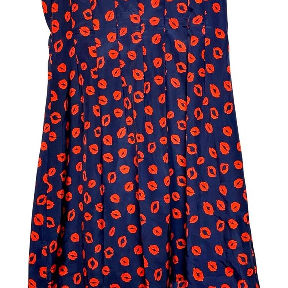 Neiman Marcus Navy Red Lips Kiss Print Cap Sleeve A-Line Mini Dress Size 14 - Picture 11 of 13